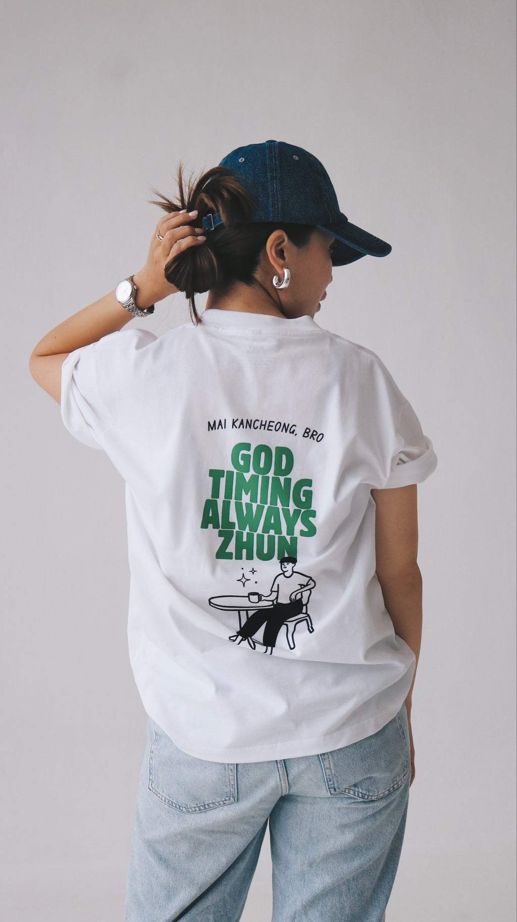"God timing always zhun" - Oversized White T-Shirt