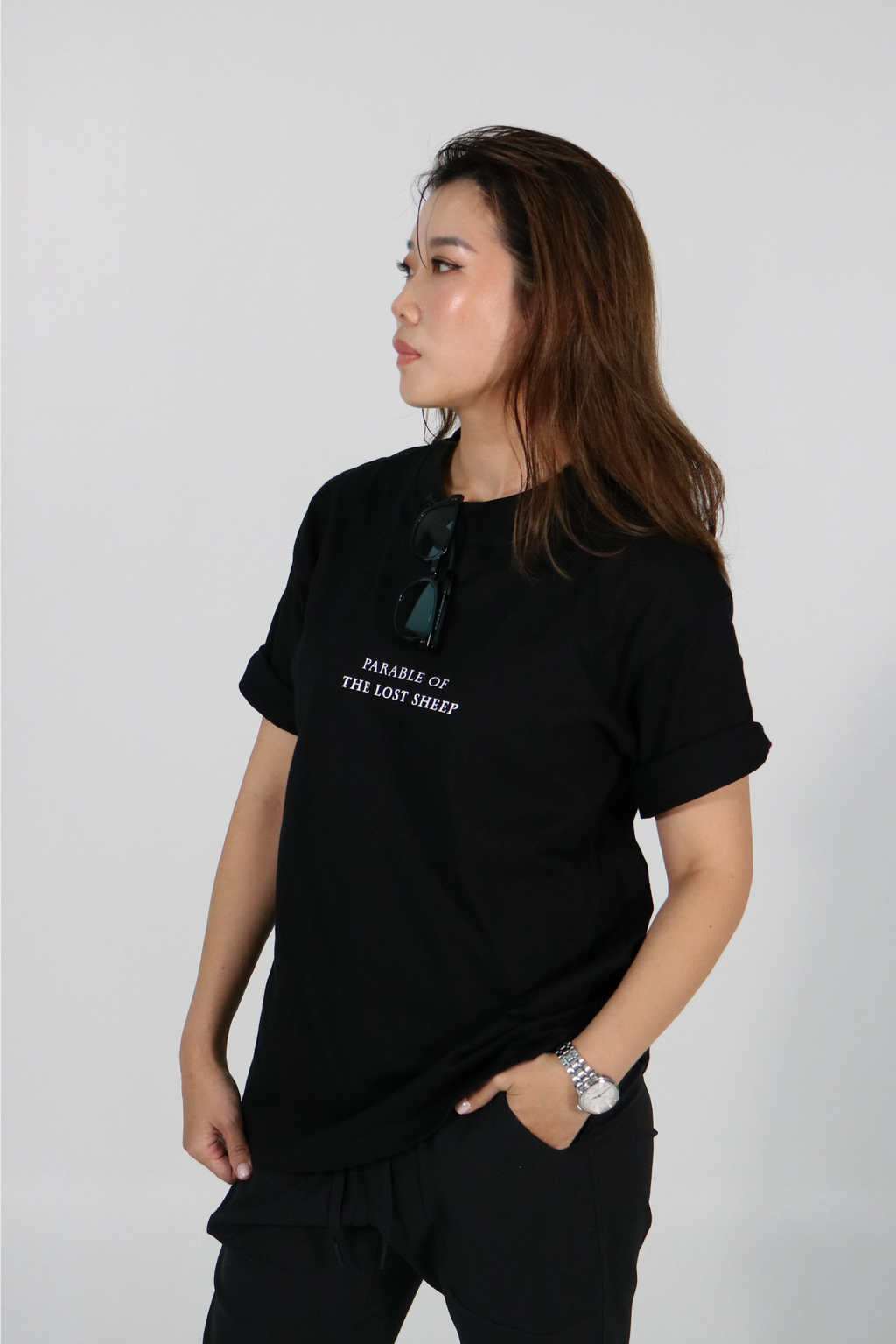 "Parable of the lost sheep" - Oversized Black T-Shirt