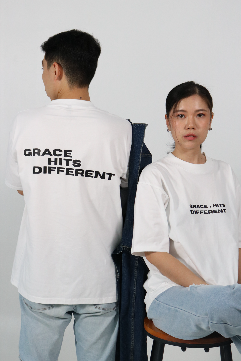 "Grace hits different" - Oversized White T-Shirt