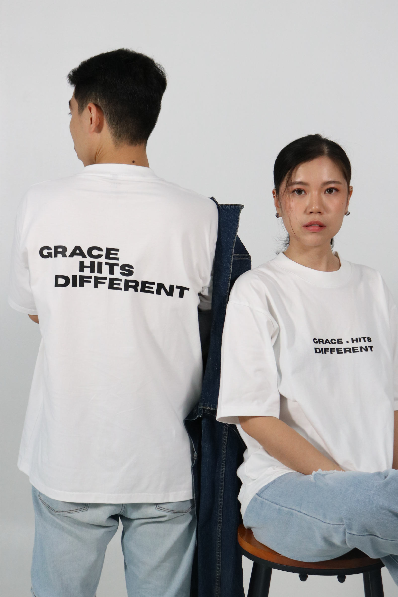 "Grace hits different" - Oversized White T-Shirt