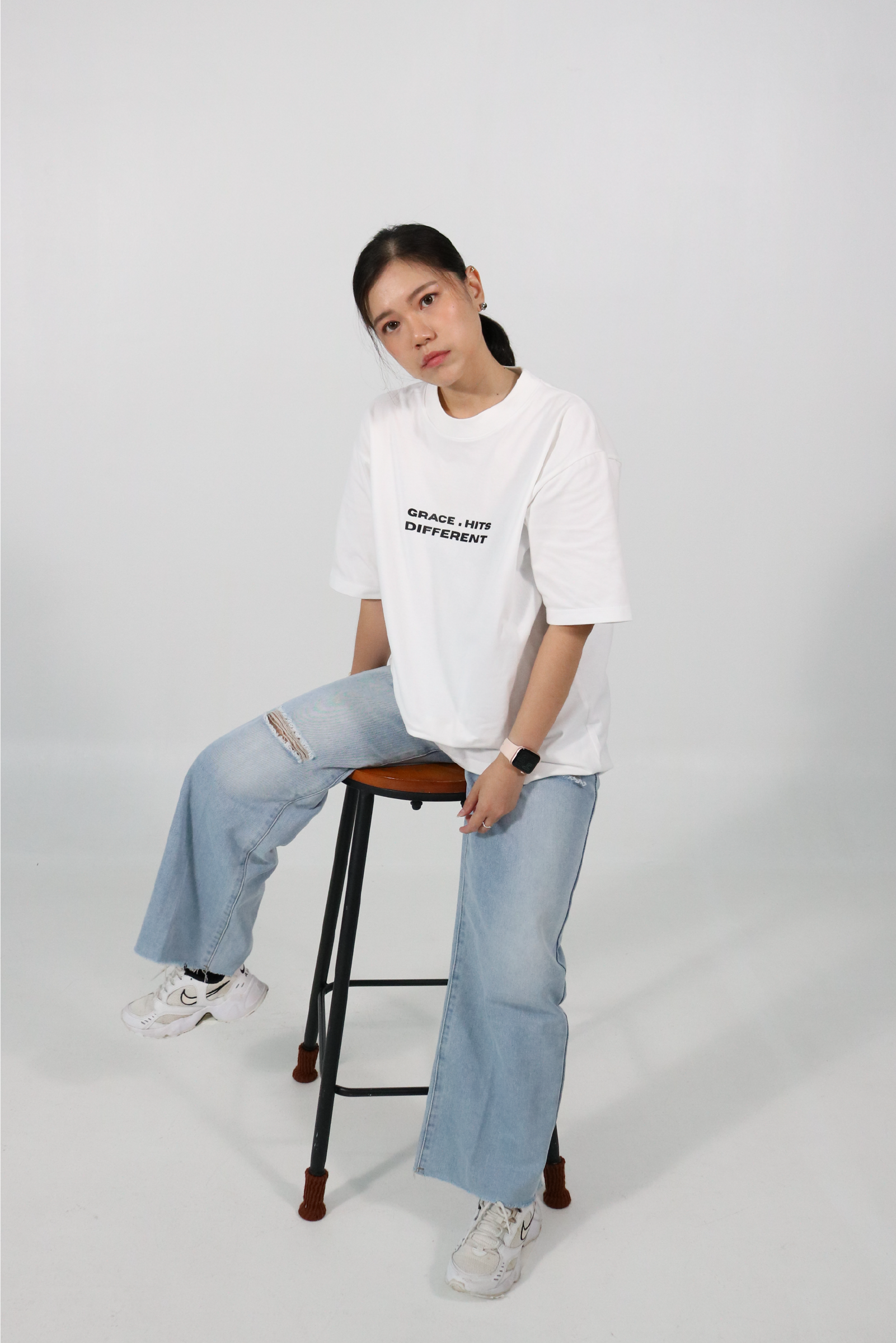 "Grace hits different" - Oversized White T-Shirt